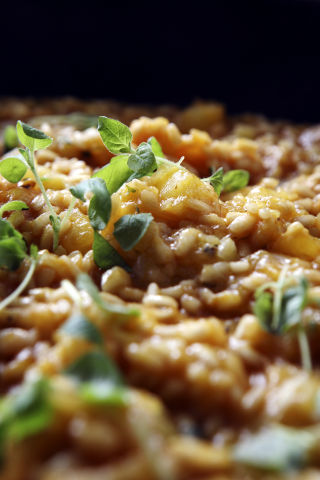 MER EN PIZZA: Risotto er the new loud fra skolandet. Her med gresskar.