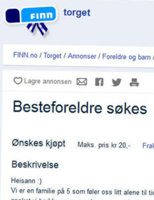 Barnefamilie søker besteforeldre på Finn