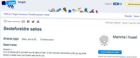Barnefamilie søker besteforeldre på Finn