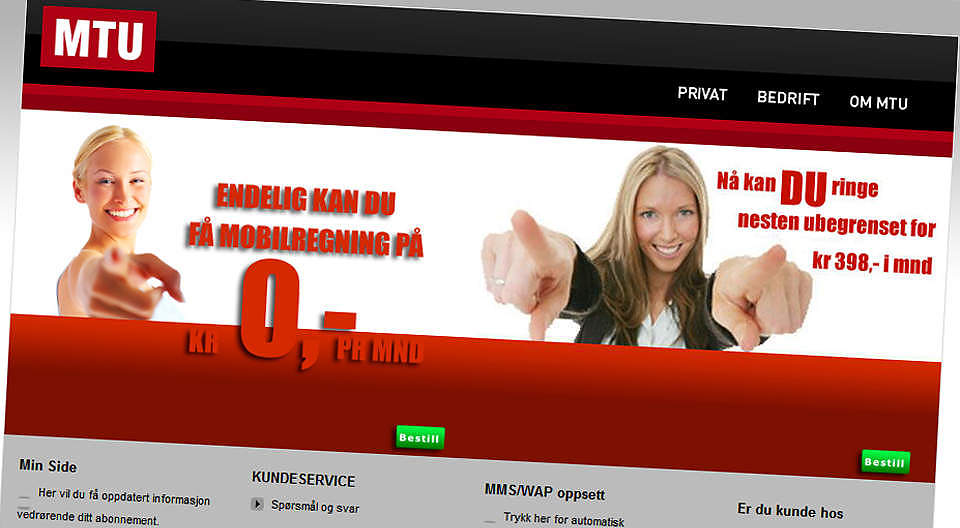 SATSET FRISKT: MTU Nett markedsf�rte seg aggressivt med et abonnement med gratis ringetid i bytte mot fast abonnementspris. N� er det slutt for selskapet, som i sin tid kj�pte Teletopias mobilvirksomhet. Faksimile: MTU.NO