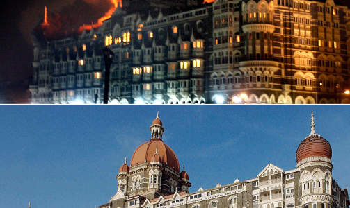 UNDER OG F�R ANGREPET: Trident Oberoi-hotellet i Mumbai. Foto: Pal Pillai/AFP/Scanpix og Sebastian D' Souza/AFP/Scanpix