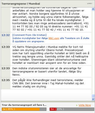 LIVEBLOGGER: P� VG Nett liveblogger journalister om hendelsene i Mumbai, i dialog med leserne.