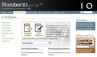 BYGGET P� OPPDRAG AV TONY BLAIR: No 10 Petitions Website.