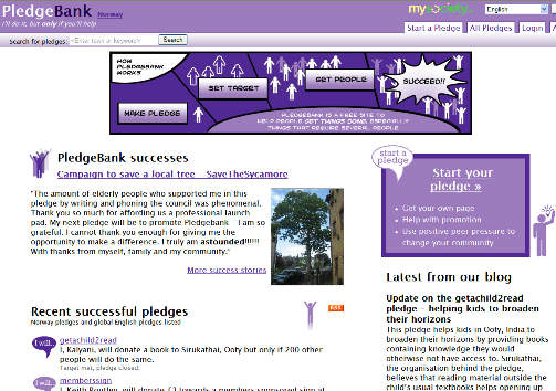IDEELL VIRKSOMHET VIA NETT: P� PledgeBank kan du love � gj�re bra ting, og f� andre med p� det. Fra: Pledgebank.org
