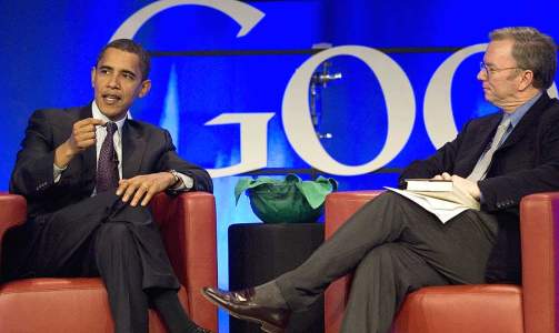 �RETS SUKSESS P� NETT: Barack Obama tok bruken av nettet og nettsamfunn i kampansjesammenheng til nye h�yder. Her med Google-sjef Eric Schmidt. Foto: SCANPIX