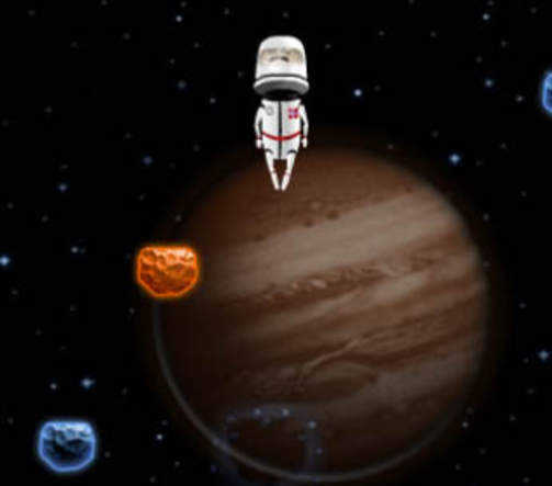 �Lost in Space�Utvikler: AgensPris: 12 kronerAlder: 4 Ogs� �Lost in Space� er et norskutviklet spill, her fra de erfarne flash-utviklerne i Agens, som tar for seg en reise opp i h�yden. Her har vi med intet mindre enn en norsk romfarer som har kommer p� avveier, og dermed m� hoppe fra romstein til romstein til stadig nye h�yder. Styringen er like enkel som den er velfungerende: Du holder skjermen p� h�ykant, og vipper den fra side til side for � posisjonere romfareren i forhold til romsteinene p� skjermen. Vipper du for mye og bommer, faller han ned i avgrunnen. Det er to typer steiner - de vanlige, og de oransje som gir et mye h�yere hopp. Sjarmerende og lett � ty til, gang etter gang etter gang.