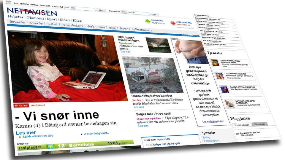 NETTAVISEN SN�R KANSKJE INNE:  Nettavisen.no tar i bruk hele bredden p� skjermen, om du vil det. Faksimile fra Nettavisen.no.
