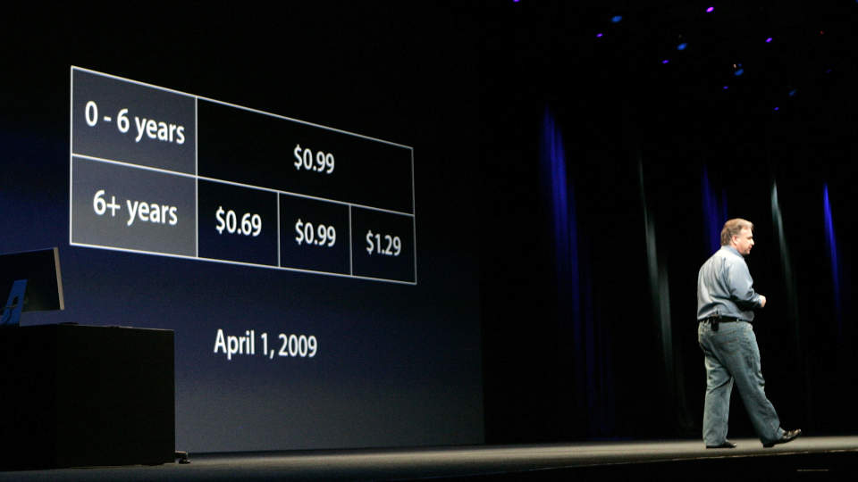 NY PRISSTRUKTUR: Apples markedssjef Philip Schiller introduserer en ny prisstruktur for iTunes under Macworld Convention and Expo 2009 i San Francisco, California.    Foto: SCANPIX/REUTERS/ROBERT GALBRAITH