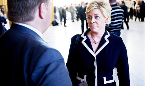 IKKE REDD: Siv Jensen frykter i utgangspunktet ikke br�k ved morgendagens markering, der hun vil v�re den mest profilerte i gruppen som vil markere st�ttet til Israel. Foto: H�KON MOSVOLD LARSEN / SCANPIX