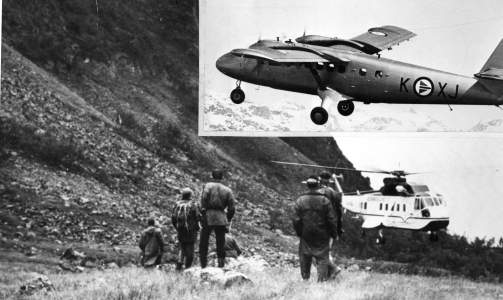 Gryt�ya.
Helikopter frakter mannskap og materiell til s�k etter det havarerte flyet.
Foto: S�rvoll, Nordlys / SCANPIX