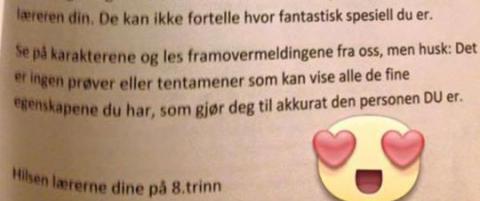 Bodø-skole ga brev sammen med karakterene: Disse viser ikke hvor unik du er