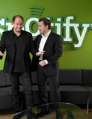 GRUNNLEGGERNE: Daniel Ek (til venstre) og Martin Lorentzon grunnla Spotify i 2006. Foto: Spotify