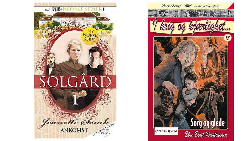 FOR LIKE? Aller Forlag har merket de f�rste b�kene i sin nye underholdningsserie med �Norske Serier�. Samme betegnelse har konkurrenten Cappelen Damm brukt i flere �r. Aller Forlags bok til venstre, Cappelen Damms til h�yre.