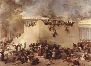 VIKTIG HELLIGDOM: Tempelet i Jerusalem skal if�lge de bibeltro kristne bygges opp igjen f�r Jesus kommer tilbake og frelser dem. Maleriet av  Francesco Hayez viser �deleggeslsen av tempelet i �r 70 f.Kr. Foto: WIKIMEDIA