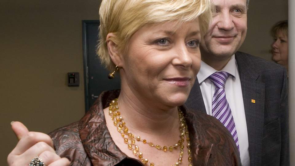 JENS ELLER JENSEN: Siv Jensen (Frp) og  Dagfinn H�ybr�ten (KrF) er ikke enige om hva en stemme til Frp vil utgj�re i Stortingsvalget. Foto: Heiko Junge/SCANPIX