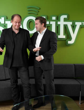 GR�NDERE: Daniel Ek (til venstre) og Martin Lorentzon grunnla Spotify i 2006. Foto: Spotify