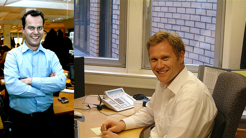 REDAKT�REN GRATULERER: Redakt�r i Dagbladet.no, Morten �verbye (til venstre) er godt forn�yd med innsatsen til Bj�rn Sandtr�en.