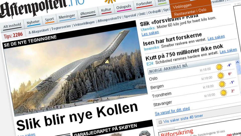 NEDBEMANNER: Aftenposten.no sliter i annonsemarkedet. Skjermdump: Aftenposten.no