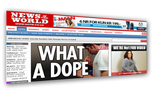 TILBUDT FORDELER OM DE IKKE PUBLISERTE: News of the World hevder de ble fors�kt presset til ikke � publisere bildet av en hasjr�ykende Michael Phelps. Resultatet ser du ovenfor.Faksimile: News of the World