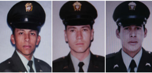 SKULLE SETTES FRI: Politimennene Juan Fernado Galicia, Alexis Torres Zapata og Walter Lozano skulle ogs� settes fri i dag. Foto: REUTERS/Colombian Police/Handout/Scanpix