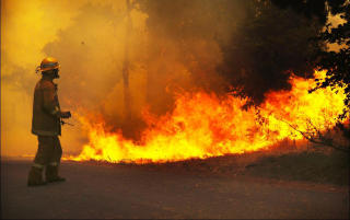 NYE OMR�DER: Australia er rammet av de verste skogbrannene p� over 20 �r. Stekende varme og kraftige vindkast f�r flammene til � spise seg innover stadig nye omr�der Foto: News Ltd/Scanpix