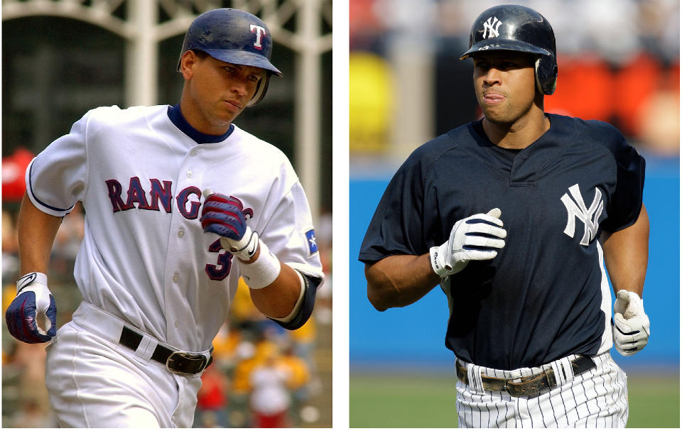 TILST�R: Superstjernen Alex Rodriguez ble nevnt p� en liste med 104 navn som avla positive dopingpr�ver i 2003-sesongen. Den gang spilte A-Rod i Texas Rangers (t.v.), mens han siden 2004 har v�rt i New York Yankees. N� innr�mmer han at han dopet seg.
FOTOMONTASJE: SCANPIX/AP Photo/Linda Kaye, venstre, og Kathy Willens, h�yre