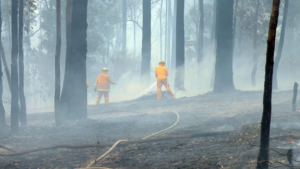 MANGE OMKOMNE:  Brannfolk jobber med � etterslokke en brann i byen Healesville i Victoria. Myndighetene frykter at s� mange som 300 personer kan ha mistet livet i skogbrannene i Australia. Foto: EPA/SCANPIX