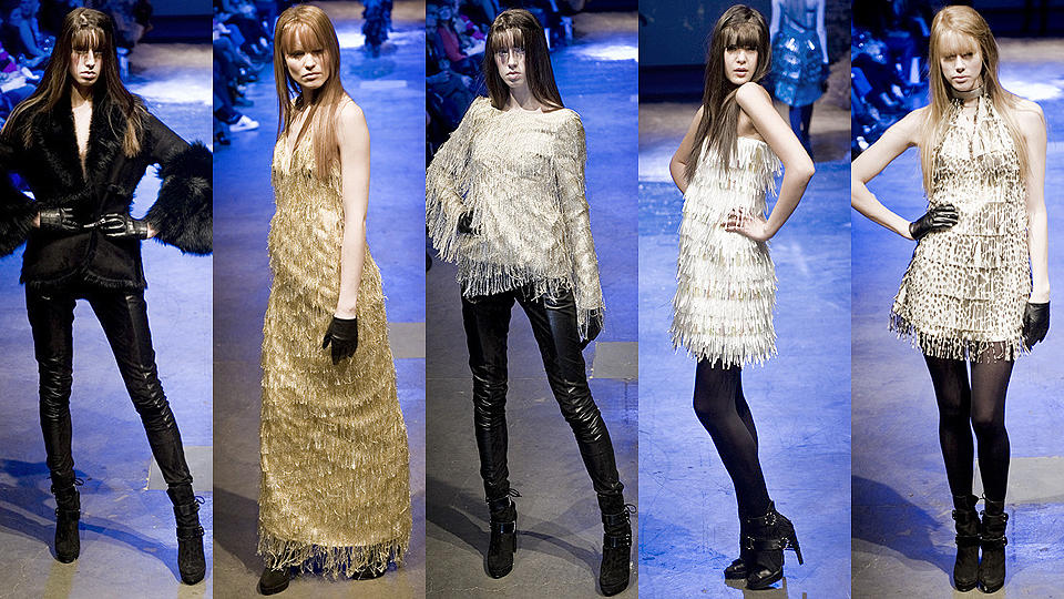 KJOLEFINT: Modellene viste fram kjoler av merket TSH p� catwalken under Oslo Fashion Week i kveld. Foto: STELLA PICTURES