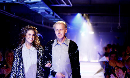 I FJOR: Tidligere skil�per Oddvar Br� og Idol-Tone Damli Aaberge sammen p� catwalken p� Bislet. 
oto. Sara Johannessen / SCANPIX