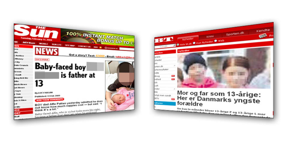 HISTORIER OM TEN�RINGSGRAVIDITET: Sakene om ten�ringsgraviditetene i England og Danmark har f�tt stor oppmerksomhet. Faksimiler: The Sun og BT