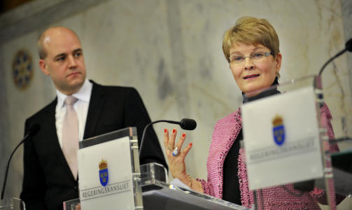 SINTE P� GM: Statsminister Fredrik Reinfeldt og n�ringsminister Maud Olofsson. Foto: Jessica Gow/SCANPIX