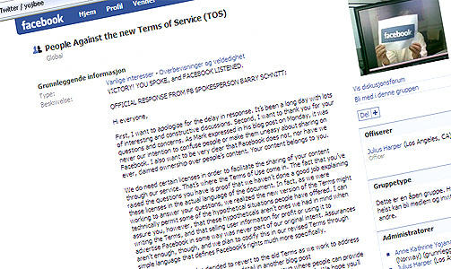 PROTESTGRUPPA: Faksimile: People against the new Terms of Service, Facebook.