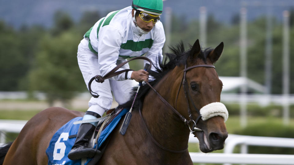 SKREV DERBYHISTORIE: Jockey Carlos Lopez red Theatrical Award inn til den f�rste norske hoppeseieren i Norsk Derby p� �vrevoll siden 1951.Foto: Hesteguiden.com