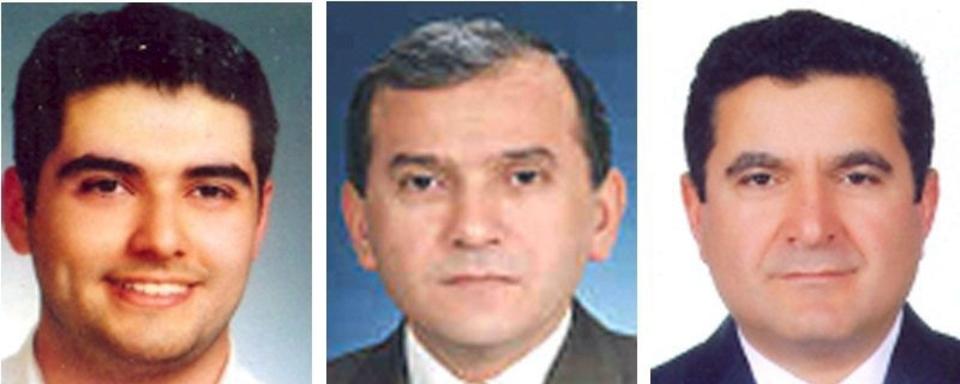 PILOTENE: Bildet viser de tre pilotene, co-pilot Olgay Oezguer, pilot Hasan Tahsin Arisan og co-pilot Murat Sezer, som f�rte ulykkesflyet som krasjet i Amsterdam onsdag formiddag. If�lge den nederlandske avisa De Telegraaf er tre medlemmer av mannskapet funnet omkommet i cockpiten p� flyet. Foto: TURKISH AIRLINES/EPA