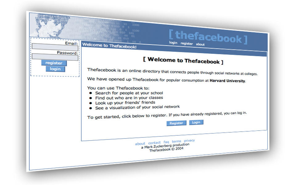FEBRUAR 2004: Slik s� Facebook ut da nettverket ble �pnet for studenter p� Harvard i USA. Den gangen kalte de nettsamfunnet for TheFacebook. Foto: WIKIMEDIA