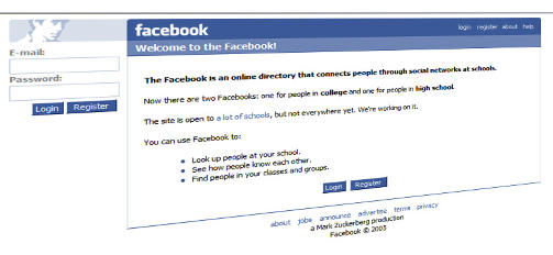 NOVEMBER 2005: Facebook har skiftet navn og ligner ganske mye p� dagens versjon. Du kan se flere eldre versjoner p� Web archive