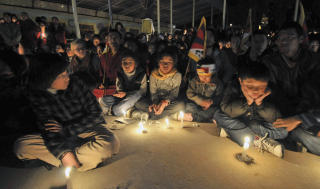 ST�TTE: Eksil-tibetanere samles i Dharmsala i India, byen Dalai Lama i sin tid r�mte til. Foto: Ashwini Bhatia/AP/Scanpix