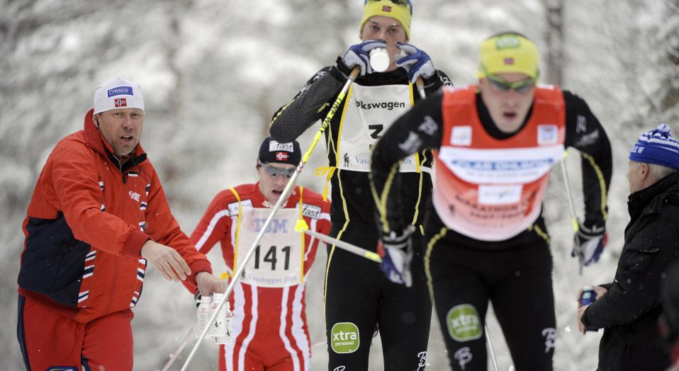 INGEN 2008-KOPI: Anders (i forgrunnen) og J�rgen Aukland klarte ikke � kopiere fjor�rssuksessen i Vasaloppet da sistnevnte gikk helt til topps.
Foto Ulf Palm / SCANPIX SVERIGE