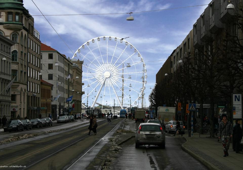 60 METER H�YT: Slik kan det nye pariserhjulet i G�teborg se ut, n�r de st�r ferdig oppf�rt senere i �r. Illustrasjonbilde: Arkitektbyr�n ab