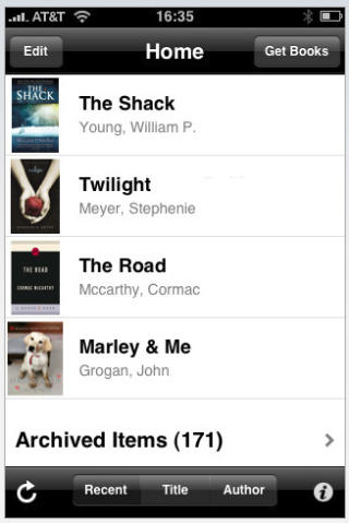 KINDLE-APP: Slik tar et utvalg bestselgere seg ut i Amazons Kindle-app for iPhone.