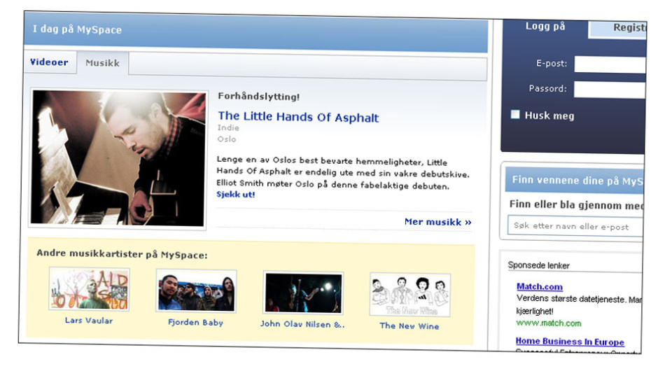 NORSKE MYSPACE BLIR BORTE: MySpace-organisasjonen skal krympes. Det kan v�re negativt for norske artister, frykter platebransjen. FOTO: FAKSIMILE