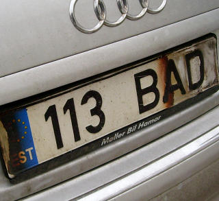FALSKE SKILTER. Estiske skilter p� en Audi fra M�ller Bil p� Hamar? Denne bilen ble stj�let utenfor Hamar og funnet igjen i Litauen. Politiet mistenker organisert kriminalitet. Foto: Gjensidige.