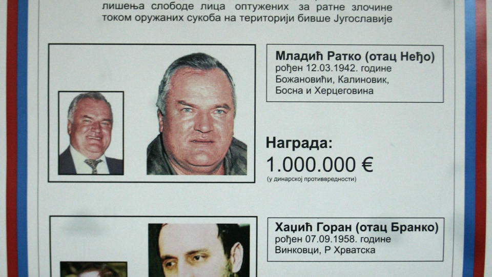 ETTERS�KT: En plakat som utlover 1 million euro for informasjon som leder til Mladics arrestasjon. (AP Photo/Darko Vojinovic)