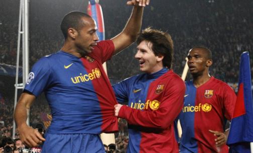 GULLREKKE? Barcelonas Thierry Henry, Lionel Messi og Samuel Eto'o f�r bryne seg p� Bayern M�nchen i kvartfinalen. Foto: Albert Gea, Reuters/Scanpix