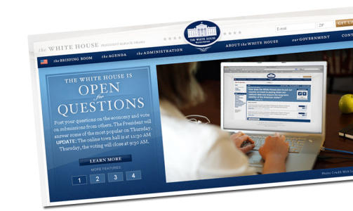NETTPRESIDENTEN:  Barack Obama svarer p� folkets mest popul�re sp�rsm�l, i et direktesendt videonettm�te i dag. Skjermdump: Whitehouse.gov.