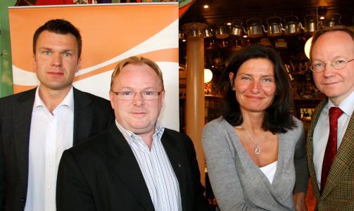 SKAL MARKEDET STYRE? Forfatter Torkel Brekke (t.v.), Per Sandberg (Frp), Libe Rieber-Mohn (Ap) og journalist Gerhard Helskog var slett ikke enige. Foto: Therese Thomassen/Civita