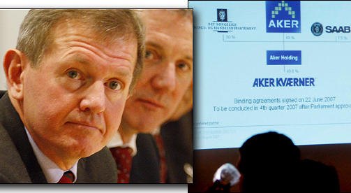 HELLER IKKE FORN�YD: De svenske investorene i Wallenbergfamilien uttrykker misn�ye med R�kkes opptreden. Over: Marcus Wallenberg, Til h�yre: Eierstrukturen i det som n� heter Aker Solutions (tidligere Aker Kv�rner). Foto: Scanpix