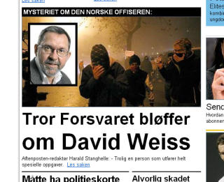 AFTENPOSTEN: Redaktør Harald Stanghelle har beskyldt Forsvaret for å bløffe om tilknytningen til Weiss. Faksimile: Aftenposten.no 5/4-09 AFTENPOSTEN: Redaktør Harald Stanghelle har beskyldt Forsvaret for å bløffe om tilknytningen til Weiss. Faksimile: Aftenposten.no 5/4-09