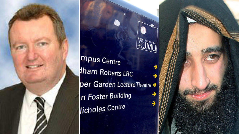 TERRORANGREP AVVERGET:  Sjef for antiterror-politiet i Storbritannia, Robert Quick (t.v.), hadde hendene fulle av hemmelige papirer da han steg ut av bilen ved statsministerens kontor. To av de ti mennene som er p�grepet var p� Aldham Robarts learning centre i Liverpool. Rashid Rauf (t.h.) skal ha v�rt en inspirasjonskilde for de tolv. Foto: Metropolitan Police og AFP. Fotomontasje: Dagbladet