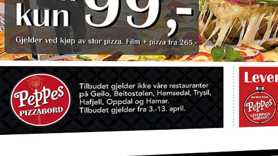 P�SKEPIZZA: Spis alt du vil for 99 kroner, bare du ikke er p� et p�skeferiested. Faksimile: Peppes.no